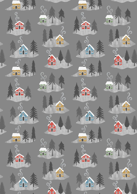 Lewis & Irene Snow Day Flannel Fabric Collection Houses on Gray Authentic Premium 100% Cotton Flannel Quilt Shop Quality Fabrics F36.3