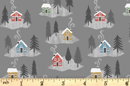 Lewis & Irene Snow Day Flannel Fabric Collection Houses on Gray Authentic Premium 100% Cotton Flannel Quilt Shop Quality Fabrics F36.3