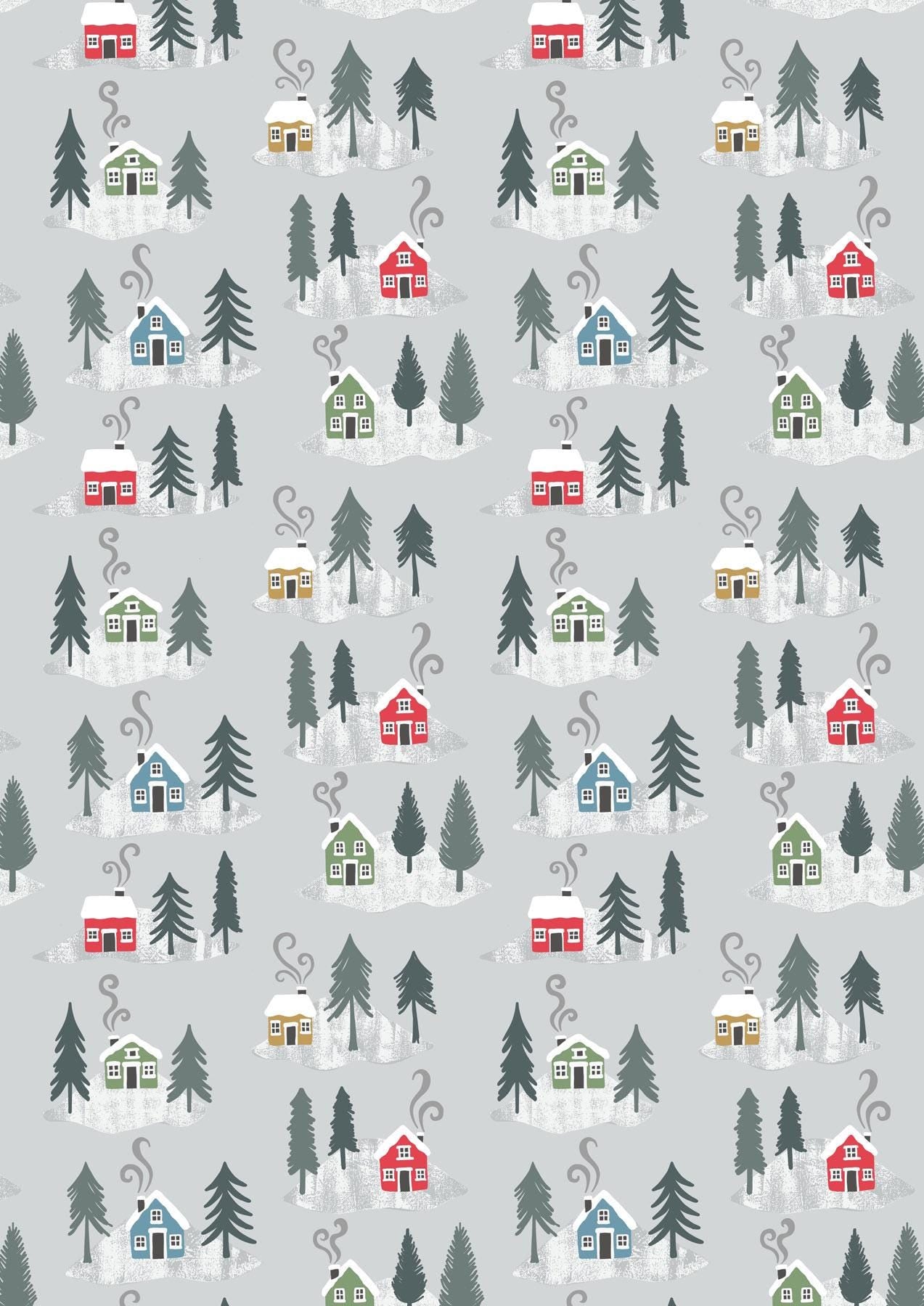 Lewis & Irene Snow Day Flannel Fabric Collection Houses on Silver Authentic Premium 100% Cotton Flannel Quilt Shop Quality Fabrics F36.1