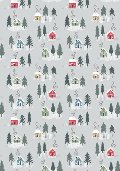 Lewis & Irene Snow Day Flannel Fabric Collection Houses on Silver Authentic Premium 100% Cotton Flannel Quilt Shop Quality Fabrics F36.1