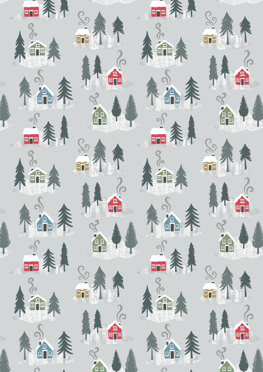 Lewis & Irene Snow Day Flannel Fabric Collection Houses on Silver Authentic Premium 100% Cotton Flannel Quilt Shop Quality Fabrics F36.1