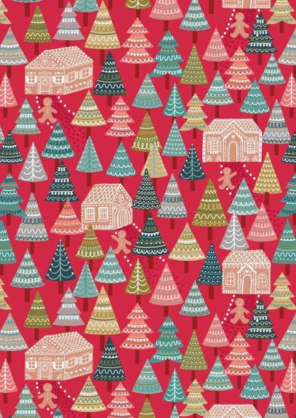 LAST BOLT! Lewis & Irene Gingerbread Season Fabric Collection Gingerbread Forest on Red Authentic Premium 100% Cotton Fabrics