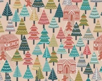 LAST BOLT! Lewis & Irene Gingerbread Season Fabric Collection Gingerbread Forest on Light Butterscotch Authentic Premium 100% Cotton Fabrics