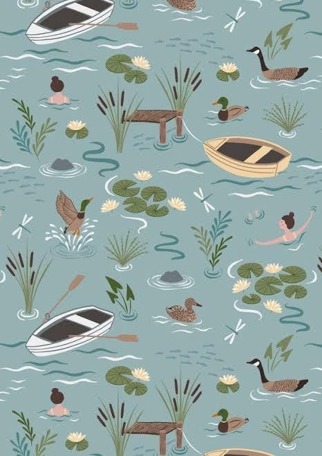 Lewis & Irene On The Lake Fabric Collection A Dip in the Lake on Duck Egg Blue Authentic Premium 100% Cotton Fabrics