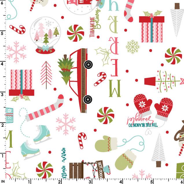Maywood Studio Kimberbell Cup of Cheer Fabric Collection Graffiti on White MAS10202-W Authentic Premium 100% Cotton Fabric