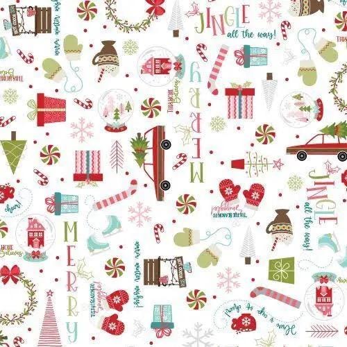 Maywood Studio Kimberbell Cup of Cheer Fabric Collection Graffiti on White MAS10202-W Authentic Premium 100% Cotton Fabric