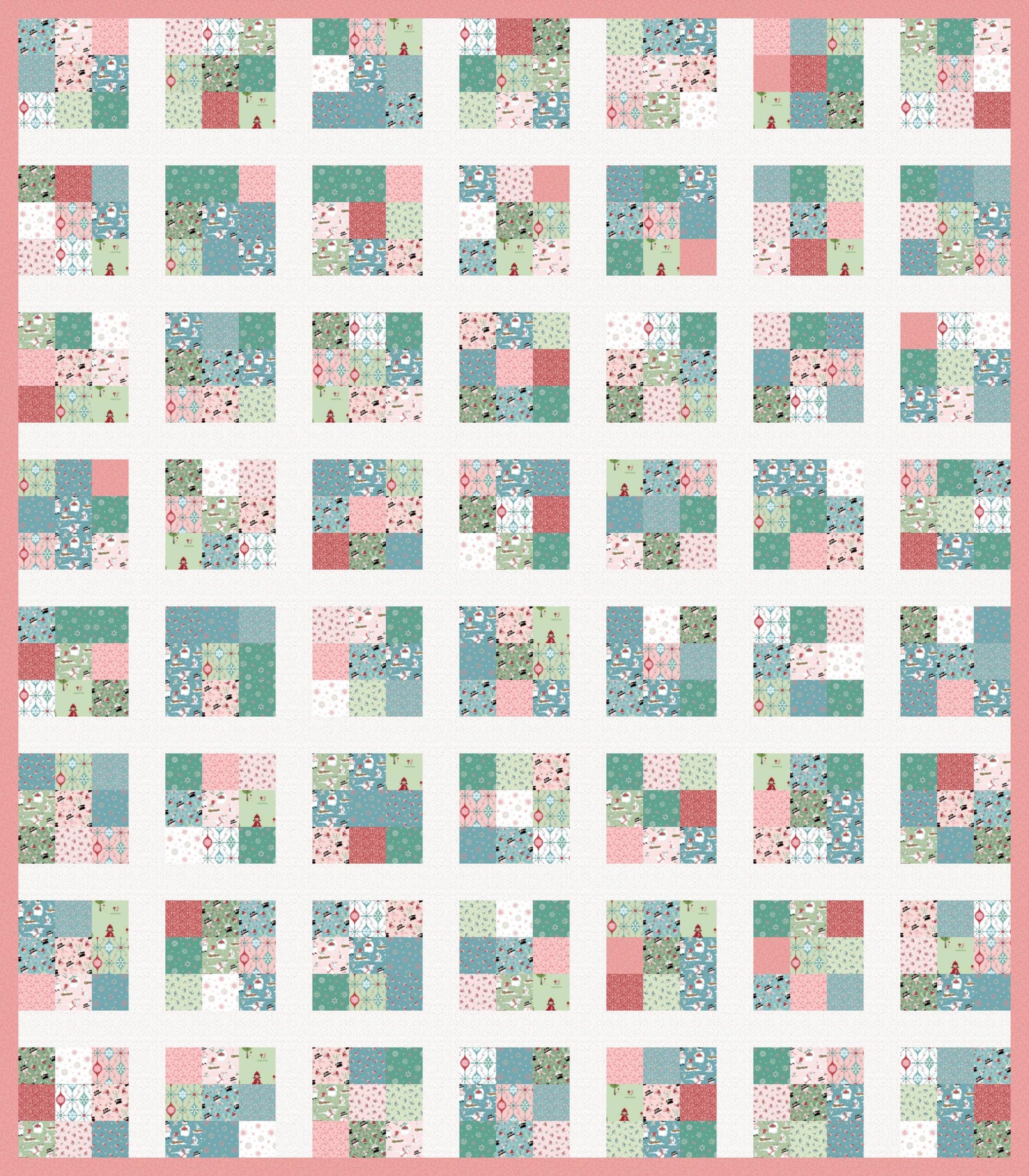 LIMITED EDITION Poppie Cotton Modern Postage Stamp Quilt Kit Featuring Poppie Cotton Frost & Flurry Fabric Collection Finished Size: 54"x62"