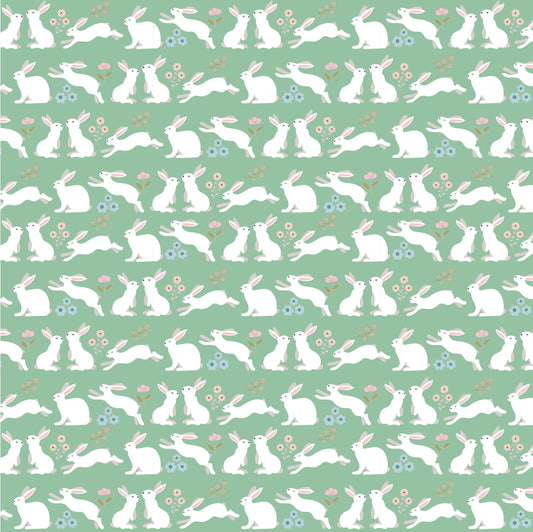 Poppie Cotton Poppie's Patchwork Club Fabric Collection Rabbits on Mint Authentic Premium 100% Cotton Quilt Shop Quality Fabrics