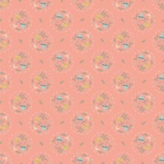 Poppie Cotton Woodland Songbird Fabric Collection Mushroom Toss on Peach Authentic Premium 100% Cotton Quilt Shop Quality Fabrics