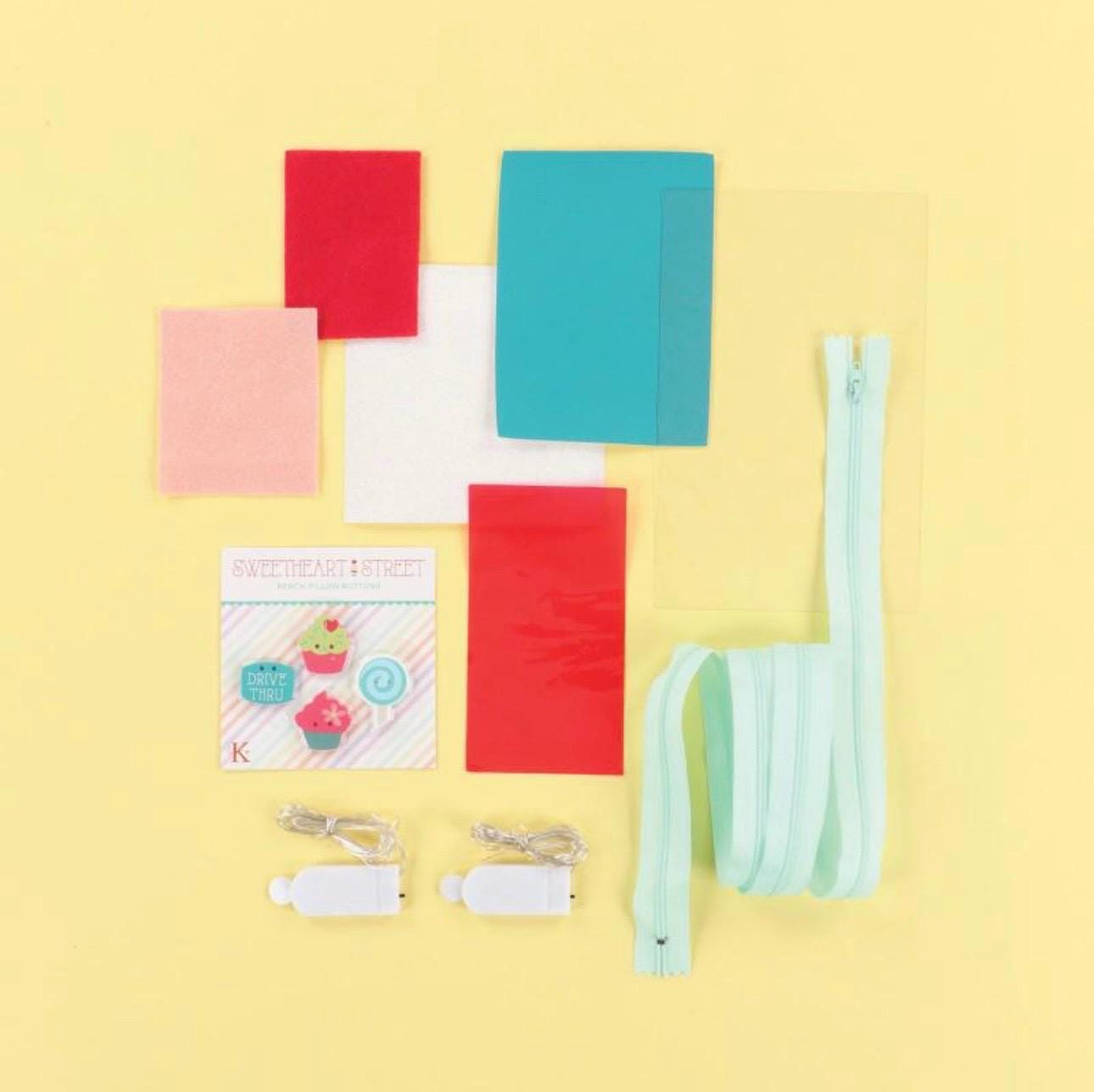 SHIPPING NOW! Kimberbell Sweetheart Street Bench Pillow Collection (Options: ME Download Booklet, Embellishment Kit, Fabric Kit, Thread Set)