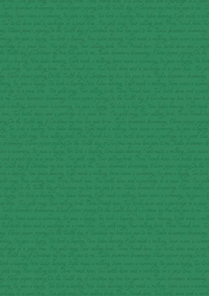 LAST BOLT!! Lewis & Irene 12 Days of Christmas Fabric Collection Christmas Script on Green Authentic Premium 100% Cotton Fabrics