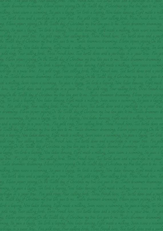 LAST BOLT!! Lewis & Irene 12 Days of Christmas Fabric Collection Christmas Script on Green Authentic Premium 100% Cotton Fabrics