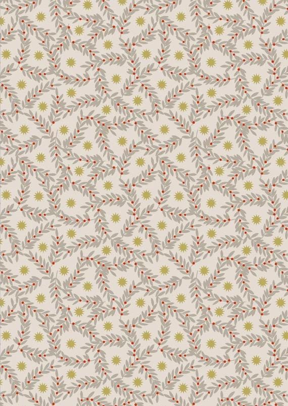 LAST BOLT! Lewis & Irene Noel Fabric Collection Metallic Gold Stars and Berries on Cream Authentic Premium 100% Cotton Fabrics