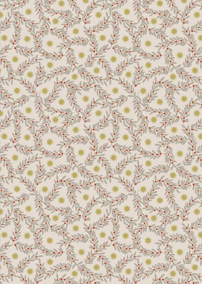 LAST BOLT! Lewis & Irene Noel Fabric Collection Metallic Gold Stars and Berries on Cream Authentic Premium 100% Cotton Fabrics