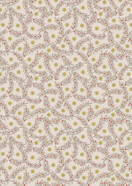 LAST BOLT! Lewis & Irene Noel Fabric Collection Metallic Gold Stars and Berries on Cream Authentic Premium 100% Cotton Fabrics