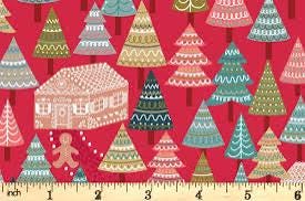 LAST BOLT! Lewis & Irene Gingerbread Season Fabric Collection Gingerbread Forest on Red Authentic Premium 100% Cotton Fabrics