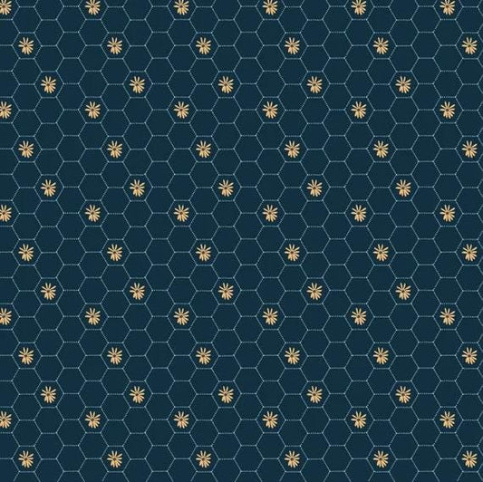 Poppie Cotton Sunshine & Chamomile Fabric Collection Honeycomb on Navy Authentic Premium 100% Cotton Quilt Shop Quality Fabrics
