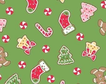 Maywood Studio Kimberbell Jingle & Whisk Fabric Collection Merry Christmas Cookies on Green MAS9671-G