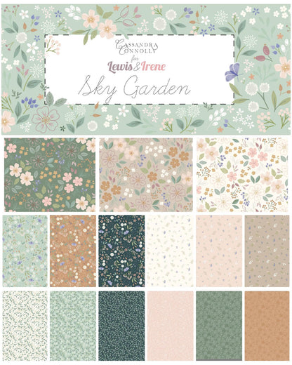 Lewis & Irene Sky Garden Fabric Collection Floral Odyssey on Lt Burnt Sienna CC57.2 Authentic Premium 100% Cotton Quilt Shop Quality Fabrics