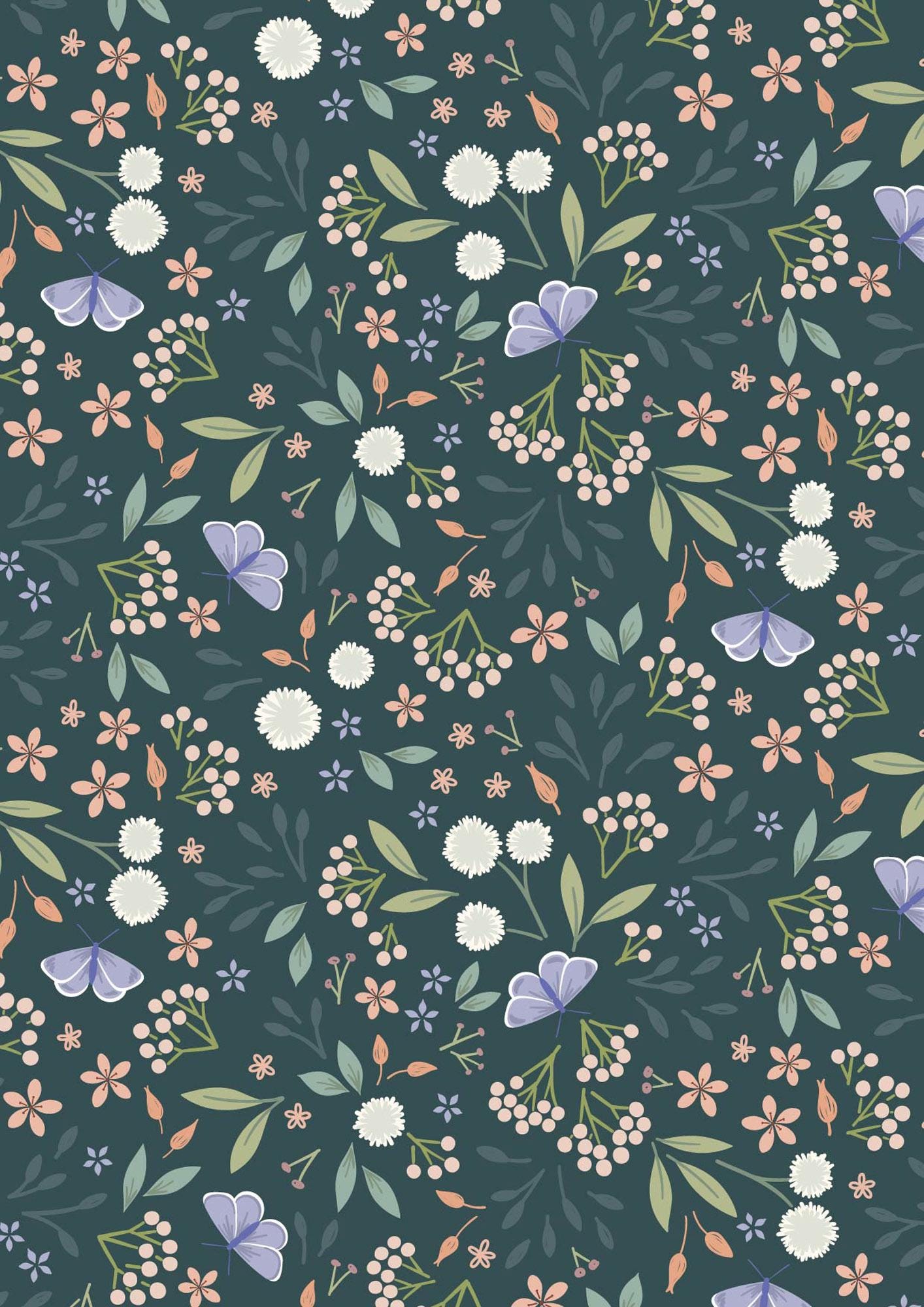 Lewis & Irene Sky Garden Fabric Collection Floral Odyssey on Deep Teal CC57.3 Authentic Premium 100% Cotton Quilt Shop Quality Fabrics