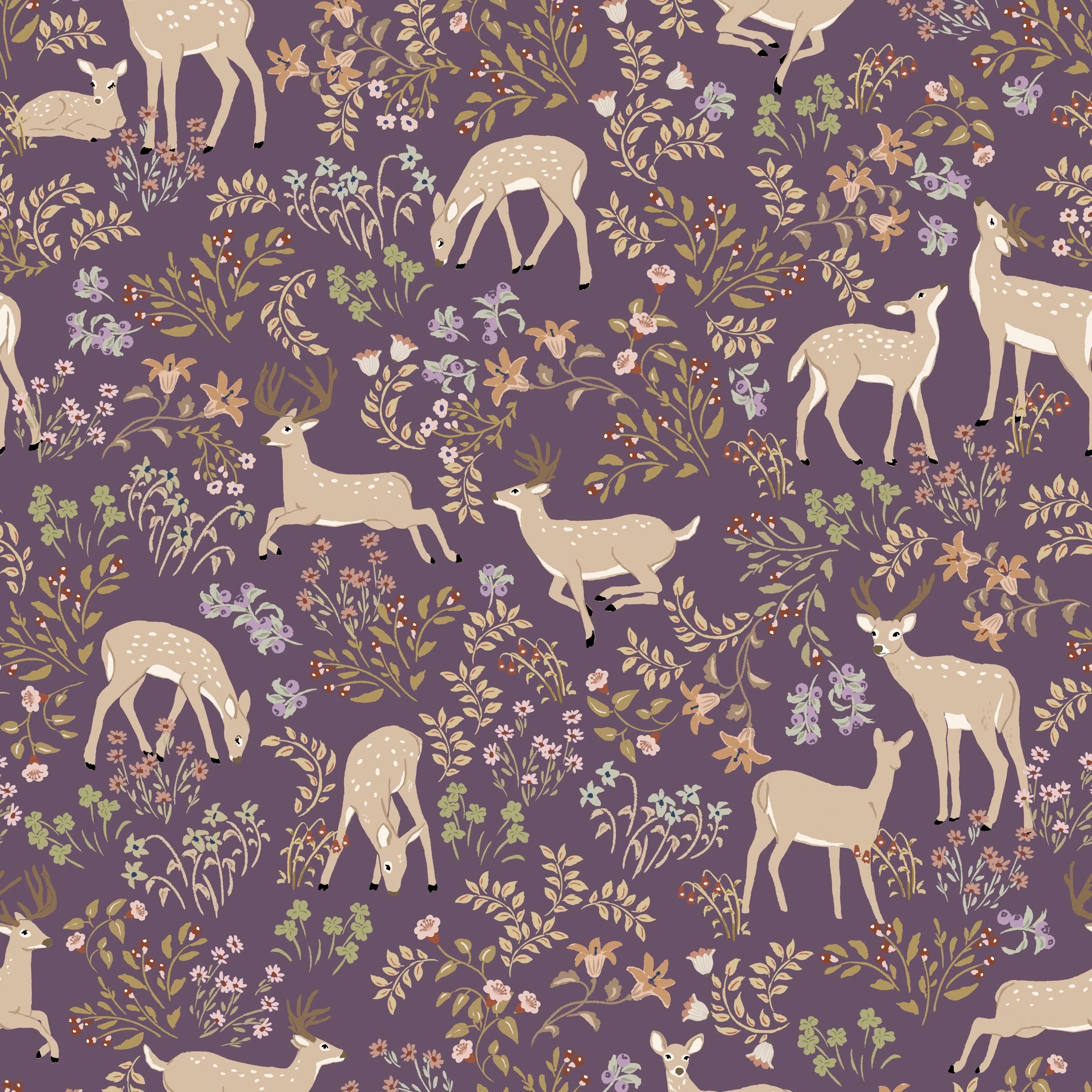 Poppie Cotton My Darling Deer Fabric Collection Darling on Plum Authentic Premium 100% Cotton Fabrics