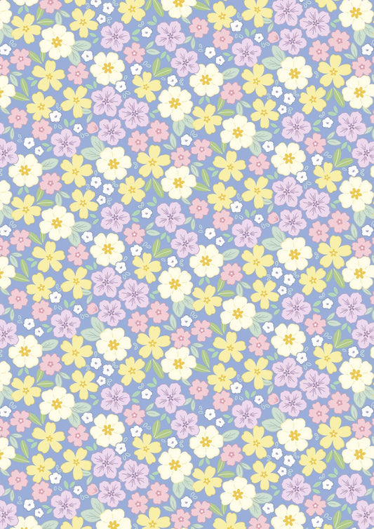 Lewis & Irene Dear Spring Fabric Collection Primrose Prairie on Dusky Mid Blue CC68.2 Authentic Premium 100% Cotton Fabrics