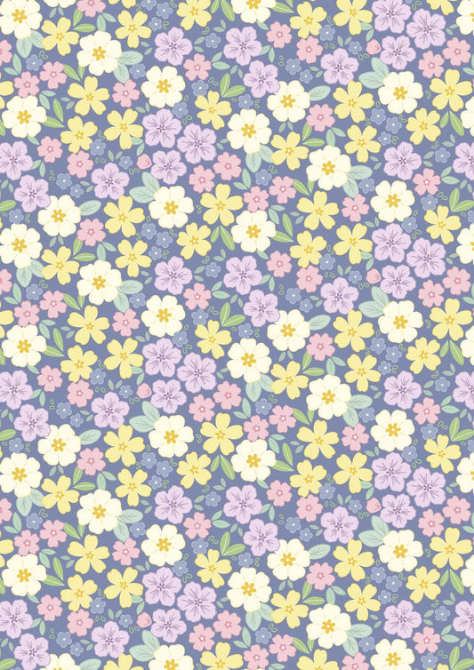 Lewis & Irene Dear Spring Fabric Collection Primrose Prairie on Dusky Dark Blue CC68.3 Authentic Premium 100% Cotton Fabrics