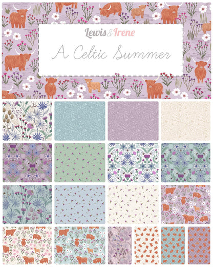 Lewis & Irene A Celtic Summer Fabric Collection Summer Meadow Highland on Light Heather 987C Authentic Premium 100% Cotton Fabric