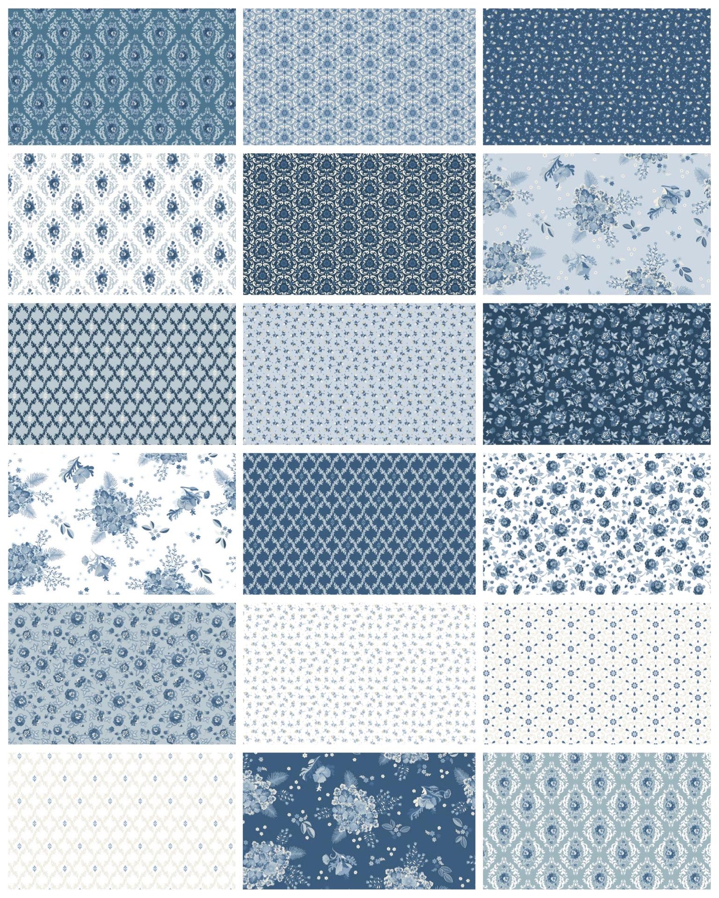 Poppie Cotton Lakeland Blues Fabric Collection 42pc 10" Stacker