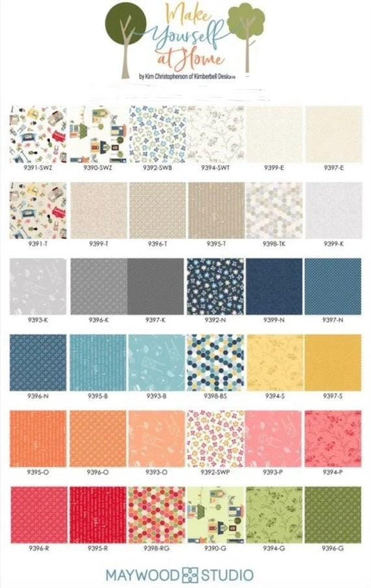Maywood Studio Kimberbell Make Yourself at Home Fabric Collection Home Phrases on Blue Authentic Premium 100% Cotton Fabrics