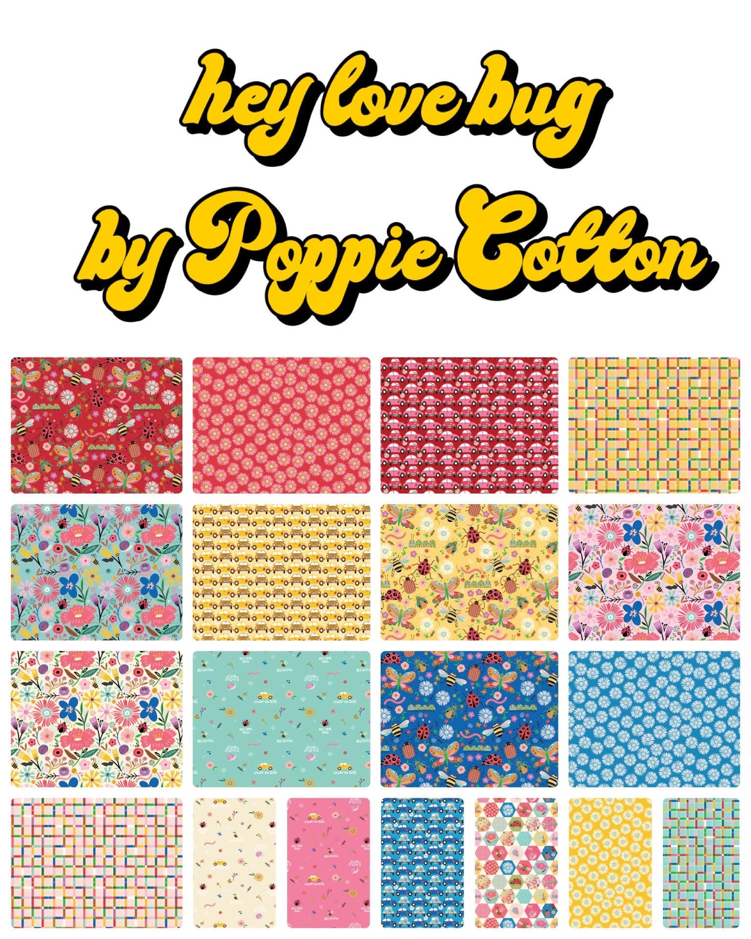 Poppie Cotton "Hey Love Bug" Fabric Collection 42 pc 5" Stacker Authentic Premium 100% Cotton Quilt Shop Quality Fabrics