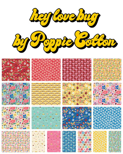 Poppie Cotton "Hey Love Bug" Fabric Collection 42 pc 10" Stacker Authentic Premium 100% Cotton Quilt Shop Quality Fabrics