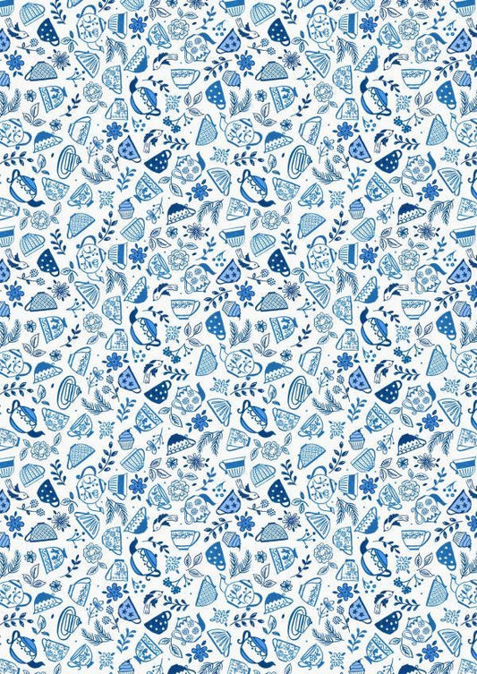 Lewis & Irene Tea Time Fabric Collection Teapots and Teacups on Cream Authentic Premium 100% Cotton Quilt Shop Quality Fabrics