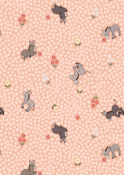 Lewis & Irene Piggy Tails Fabric Collection Dinky Donkey on Peach Authentic Premium 100% Cotton Quilt Shop Quality Fabrics