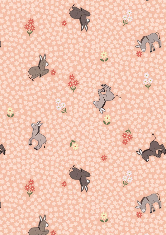 Lewis & Irene Piggy Tails Fabric Collection Dinky Donkey on Peach Authentic Premium 100% Cotton Quilt Shop Quality Fabrics