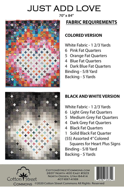 DIGITAL DOWNLOAD Cotton Street Commons Just Add Love Quilt Pattern Finished Size 70"x84"