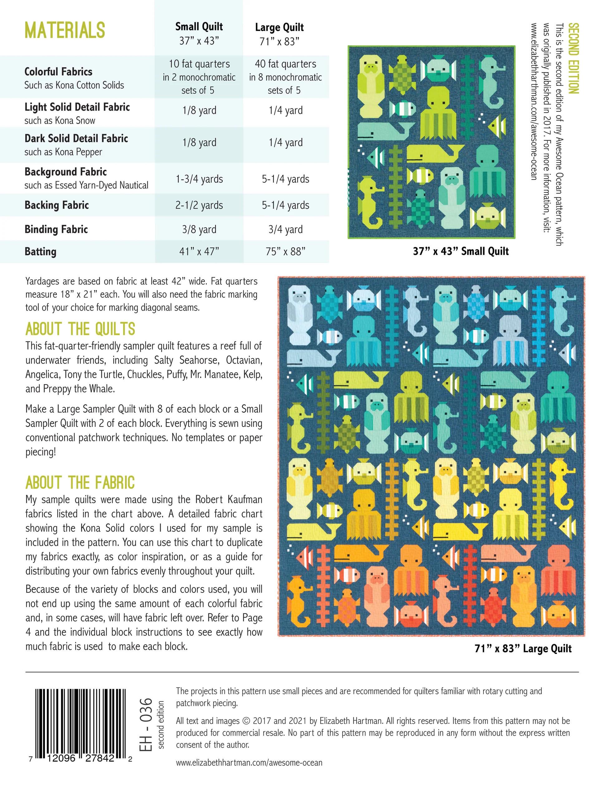 Elizabeth Hartman Awesome Ocean Quilt Pattern - 2 Size Variations Per Pattern