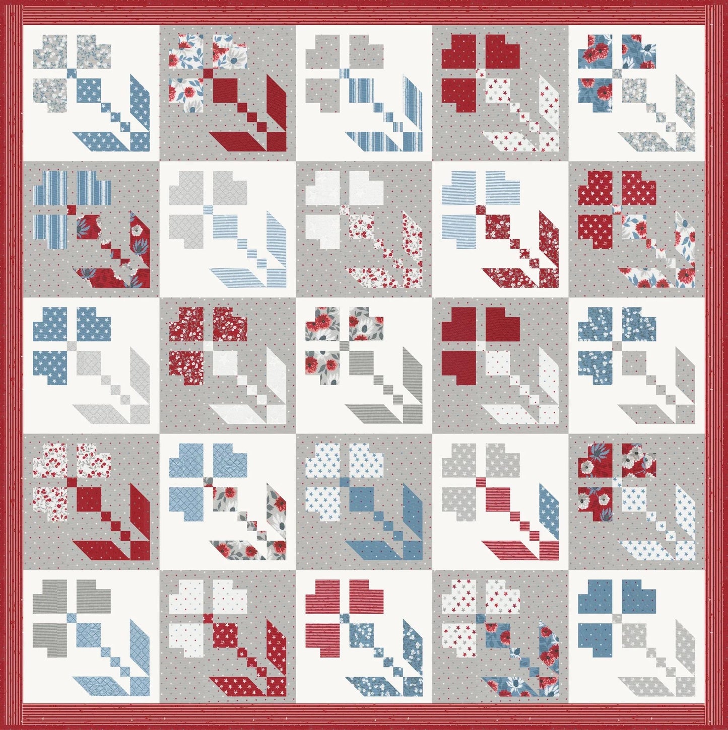 Lella Boutique Red, White, and Bloom Quilt Pattern Finished Size: 73.5"x73.5"