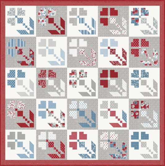 Lella Boutique Red, White, and Bloom Quilt Pattern Finished Size: 73.5"x73.5"