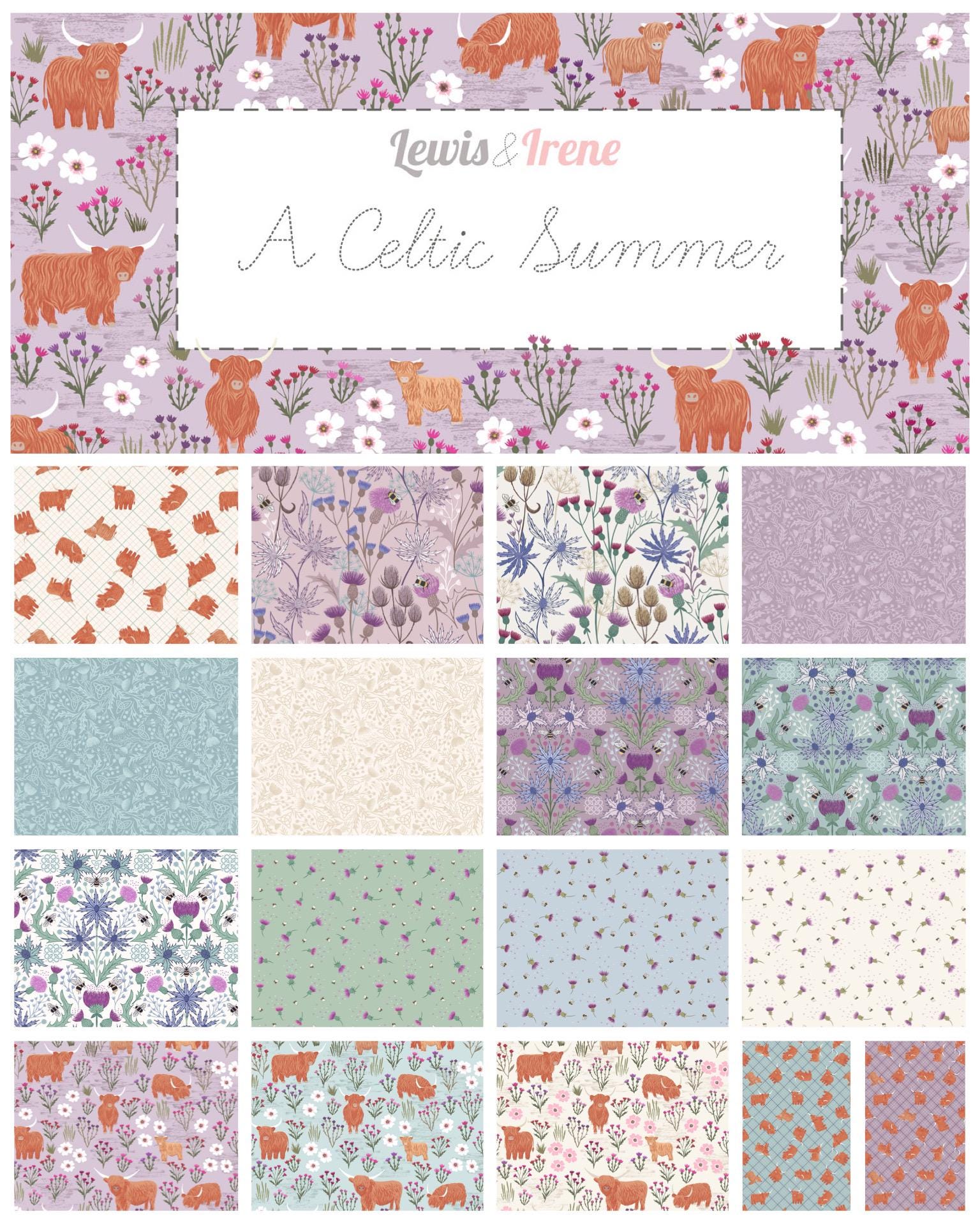 Lewis & Irene A Celtic Summer Fabric Collection 17pc Fat Quarter Bundle + Bonus Pillow Panel Authentic Premium 100% Cotton Fabrics