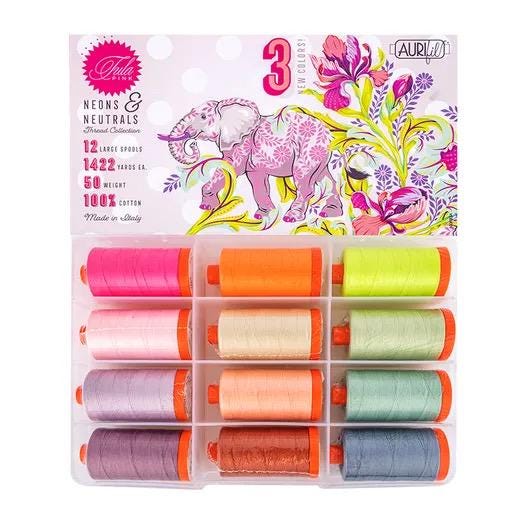 Aurifil Tula Pink Neon & Neutrals 12 Large Spool Thread Set 50WT (Large Spool 1422YDS)
