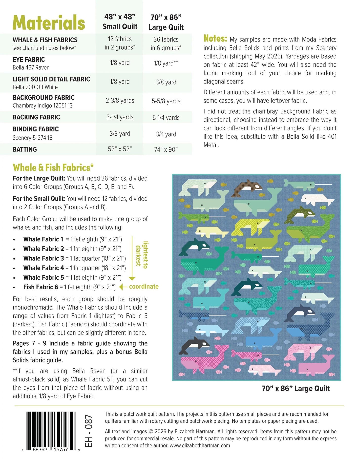 Elizabeth Hartman Whale Watching Pattern EH-087 - 2 Size Variations Per Pattern