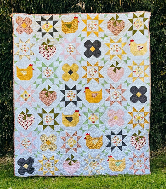 Poppie Cotton A Day in the Countryside Quilt Pattern PHP23108 Finished Size: 72"x84"