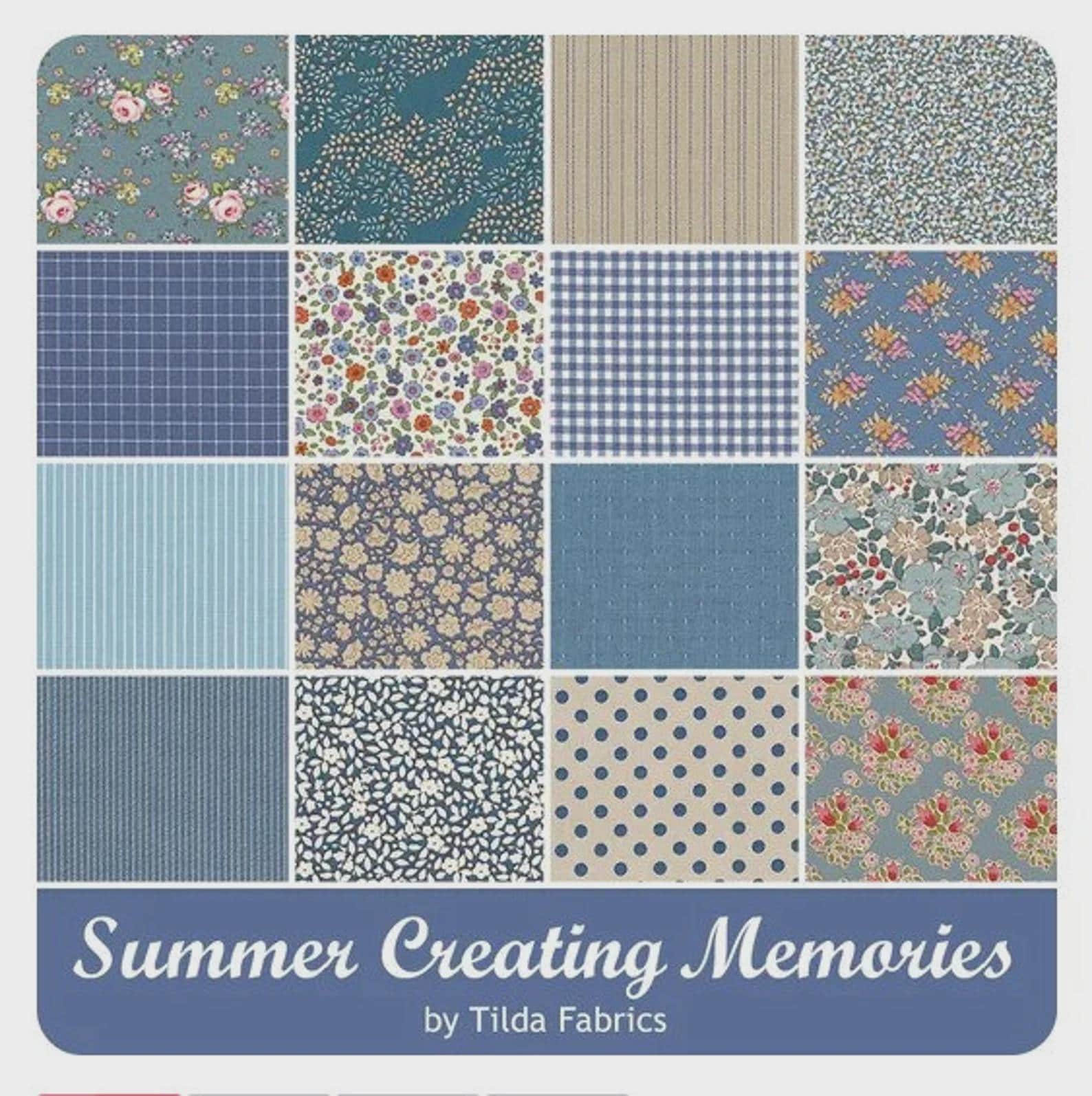 Tilda Creating Memories Summer & Ocean Blues Fabric Collection 16pc Fat Eight Bundle Authentic Premium 100% Cotton Fabrics