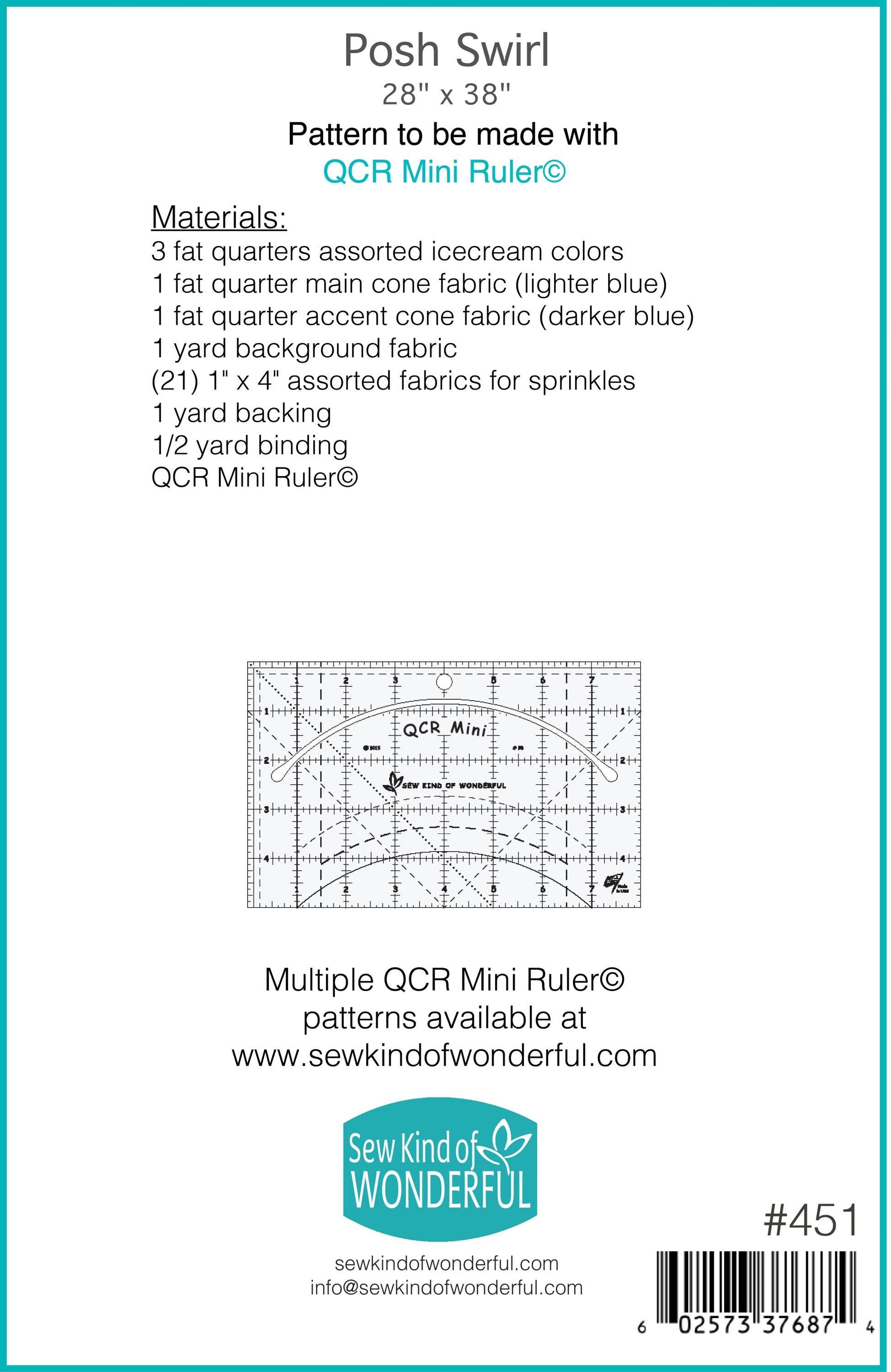 Sew Kind of Wonderful Posh Swirl Quilt Pattern #451 Finished Size 28"x38" (SKW Rulers Sold Separately)