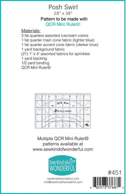 Sew Kind of Wonderful Posh Swirl Quilt Pattern #451 Finished Size 28"x38" (SKW Rulers Sold Separately)