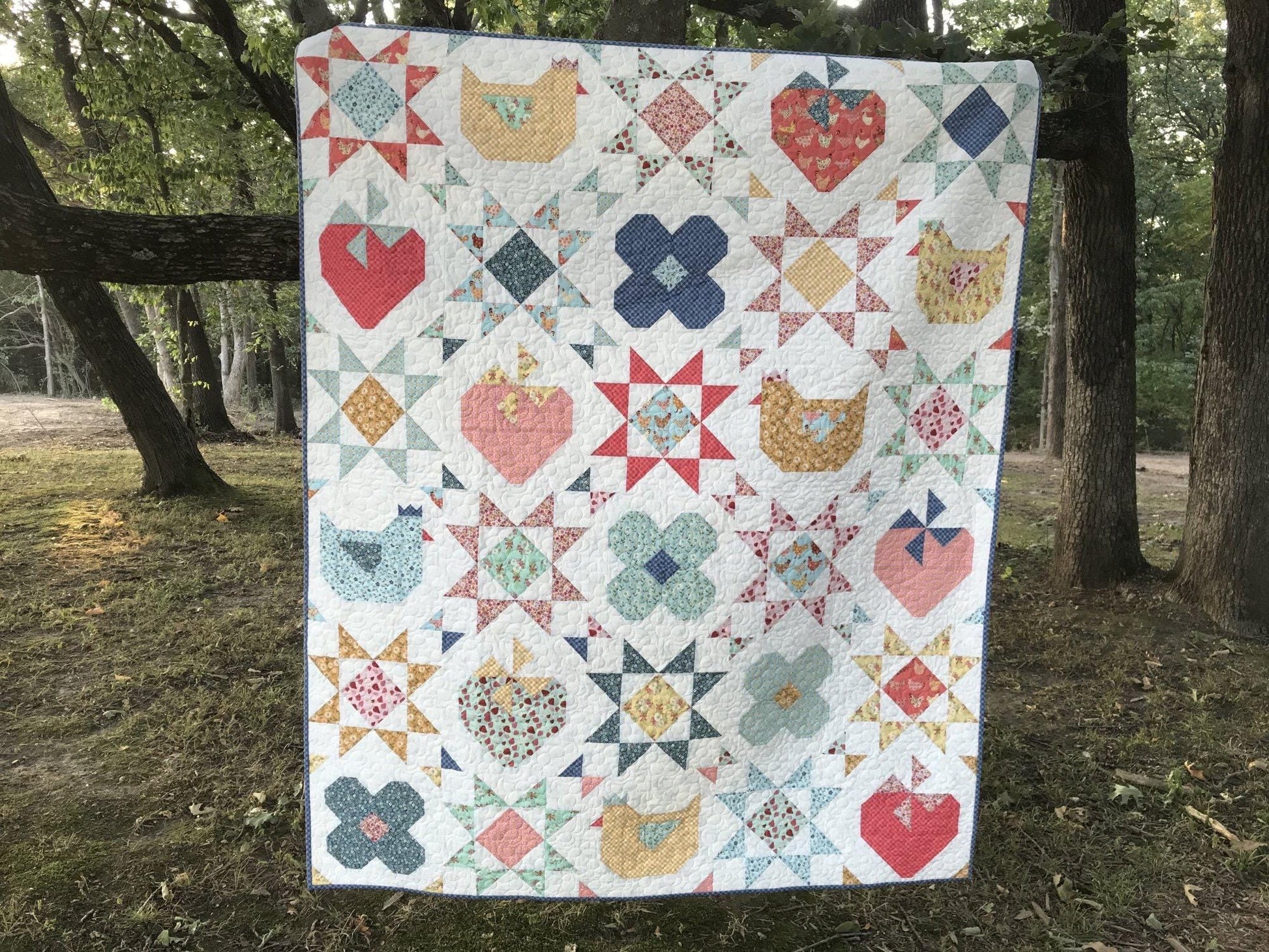 Poppie Cotton A Day in the Countryside Quilt Pattern PHP23108 Finished Size: 72"x84"
