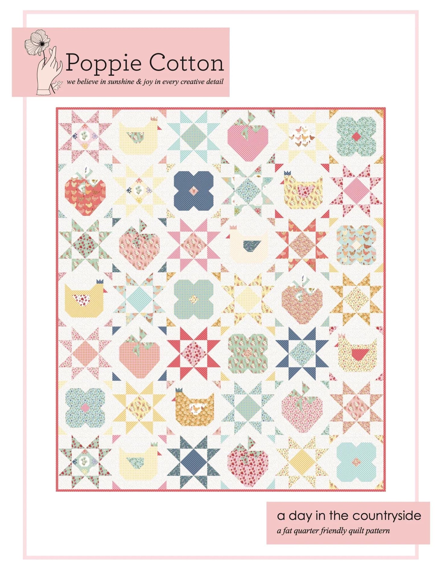 Poppie Cotton A Day in the Countryside Quilt Pattern PHP23108 Finished Size: 72"x84"