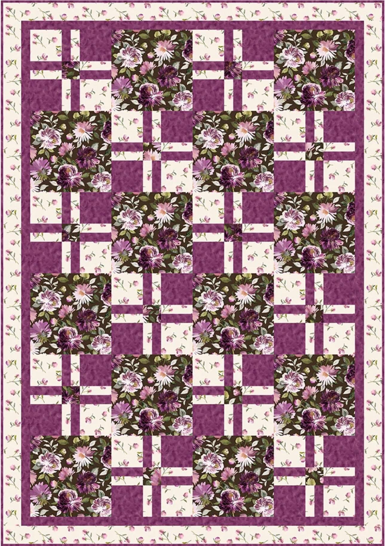 Fabric Cafe Daydream Quilt Pattern - Uses Only 3 Yards of Fabric Finished Size: 42"x60"