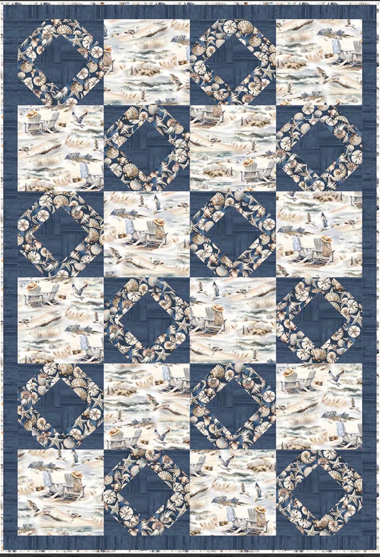 Fabric Cafe Shoreline Quilt Pattern - Uses Only 3 Yards of Fabric Finished Size: 39"x57"